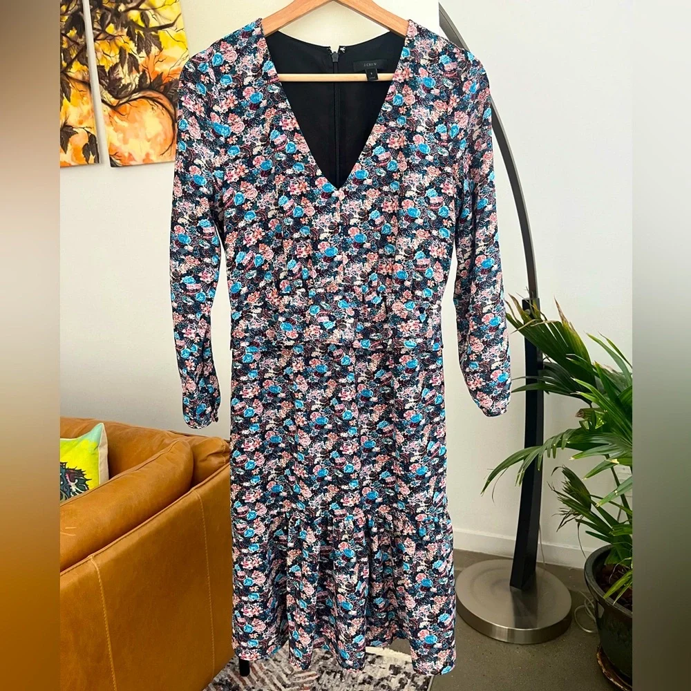 J. Crew Long Sleeve Ruffle Midi Dress - Picture 3 of 8